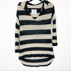 Element striped open crochet hooded tunic length high low sweater